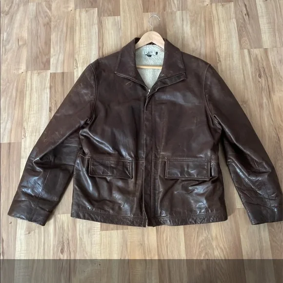 s*o様 90s j.crew real leather car coat vintage J.CREW leather CAR COAT brown XL jacket 48 insulated